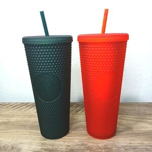 Starbucks Matte Red Studded limited edition, and winter Matte dark green.